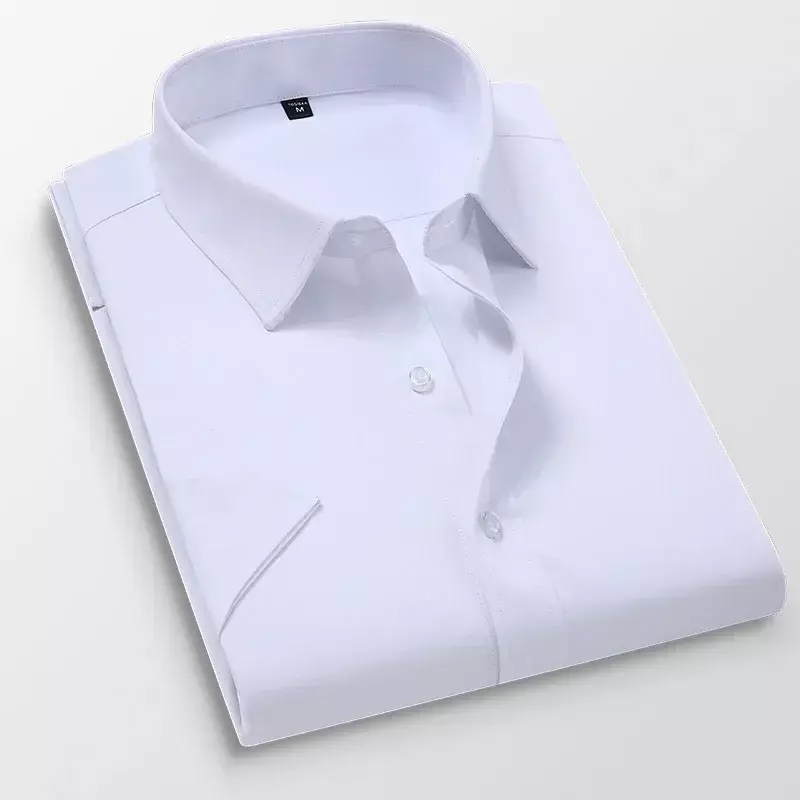 Рубашка мужская приталенная однотонная с коротким рукавом, деловая Повседневная белая, брендовая, классический стиль, большие размеры 5XL 6XL 7XL, лето