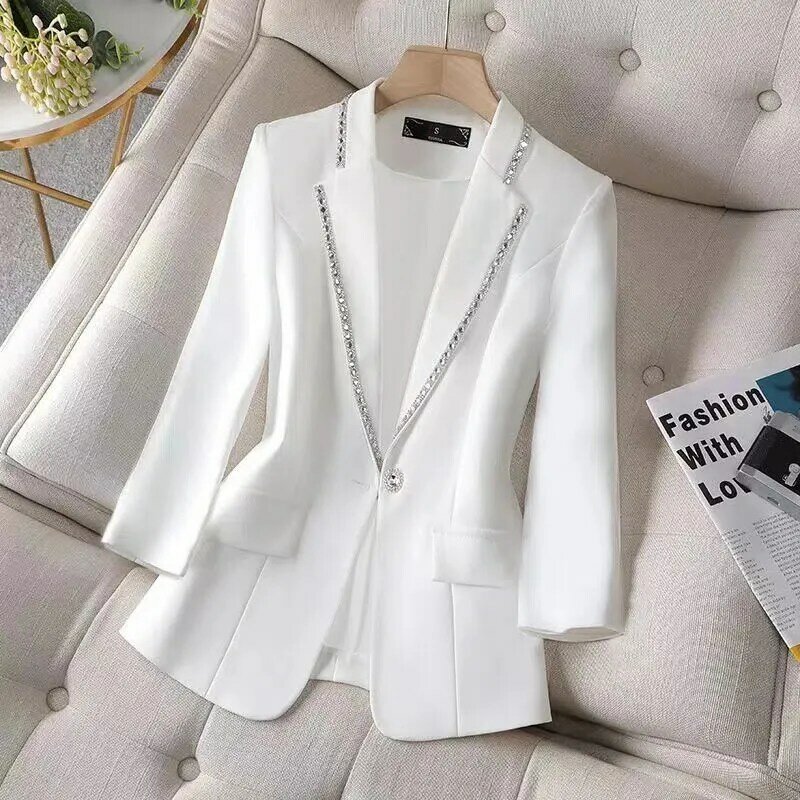 2022 Autumn  Women's Blazer Paillettes Femme Summer Sunscreen Jacket White New Suit Jacket Women's Fashion Thin Black Cardigan
