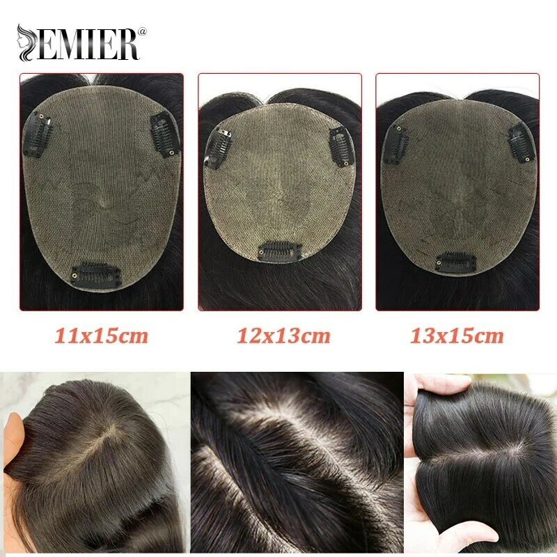 Full Silk Base Clip In Toupee 12x13 13x15 Free part Human Hair Topper for Women Covering White Hair Straight Toupee Hairpiece