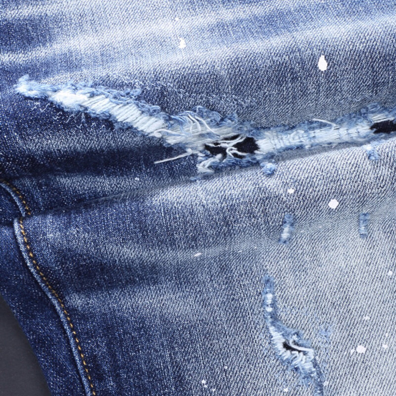 High Street-pantalones vaqueros rasgados elásticos para Hombre, Jeans rasgados de estilo Retro azul, diseño bordado, Hip Hop, de marca