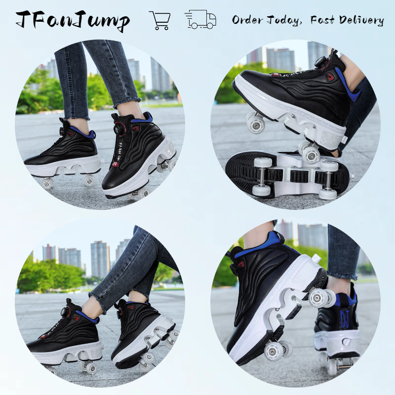 Кроссовки TFanJump на 4 колеса для мальчиков и девочек, модная Уличная обувь для катания на роликах, детские подарки