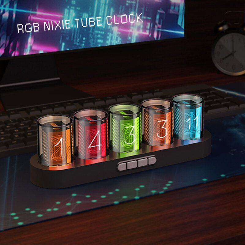 Relógio Digital Nixie Tubo com RGB LED Brilho, Home Desktop Decoração Luxury Box Embalagem para Gift Idea