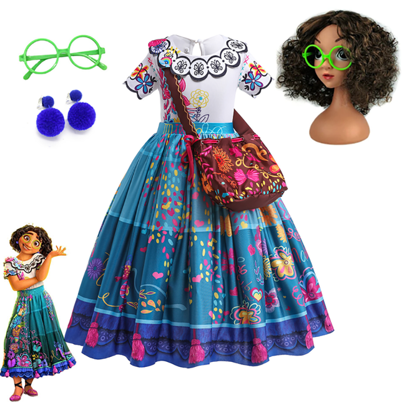 Disney Mirabel Isabela Costume  for Girls Princess Dress Suit Cosplay Encanto  Carnival Birthday Party Wreath Clothes Bag Charm