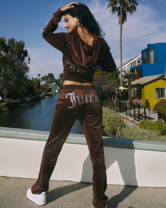 Activewear da donna Y2k Juicy Bling Velour giacca con cappuccio a maniche lunghe + pantaloni da pista tuta con Logo a due pezzi Fashion Diamond