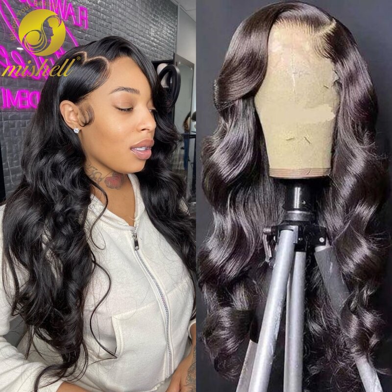 30 32 Inches 4X4 Lace Body Wave Human Hair Wigs Transparent Lace Closure Straight Wig Brazilian Remy PrePlucked for Black Women