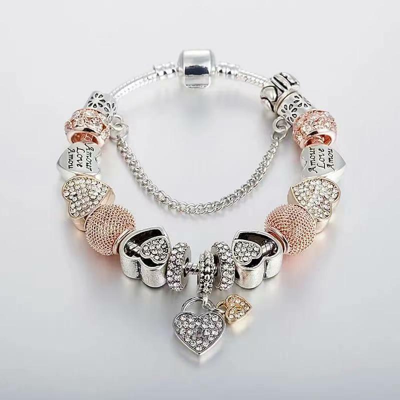 Neues Design schöne rosa Kristall perle Charm Armbänder bunte Emaille handgemachte DIY Charm Armband für Frauen Kinder
