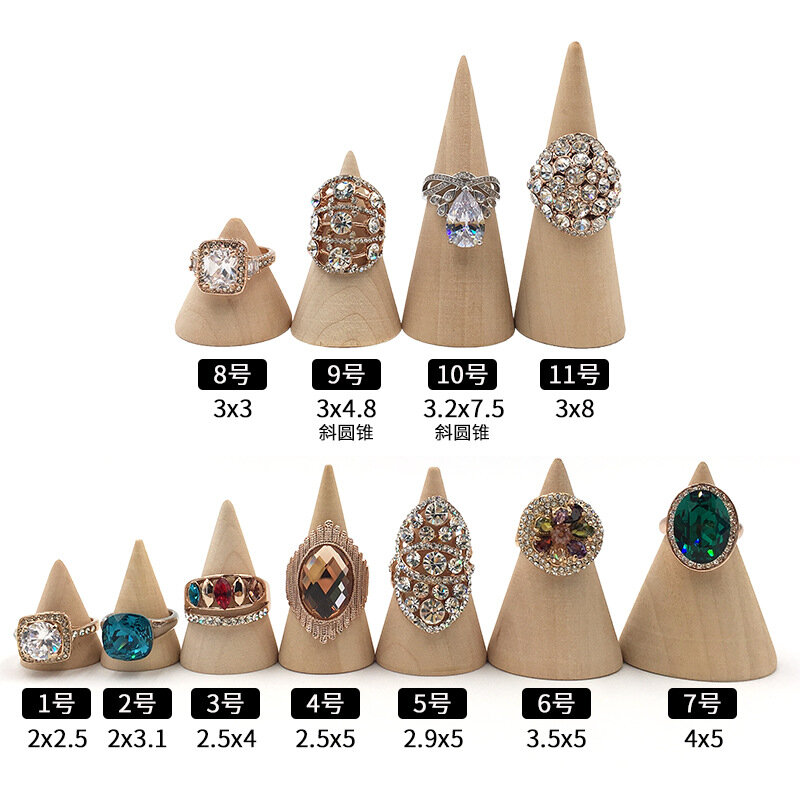 1/5/10PCS Wooden Cone Creative Ring Holder Jewelry Stand Display Earring Ring Holder Organizer Display Tool Jewelry Storage Supp