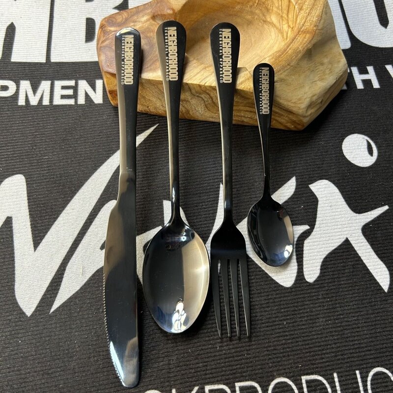 NBHD spoon tableware spoon long handle thickened home outdoor portable 304 stainless steel black steak knife