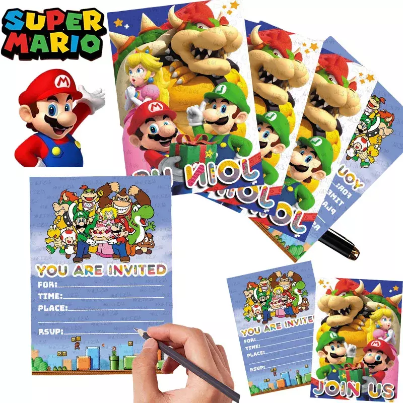 Super Mario Bros Envelopes de papel Kraft Vintage, tampa da carta, saco do cartão do convite do partido, material de escritório, 16pcs