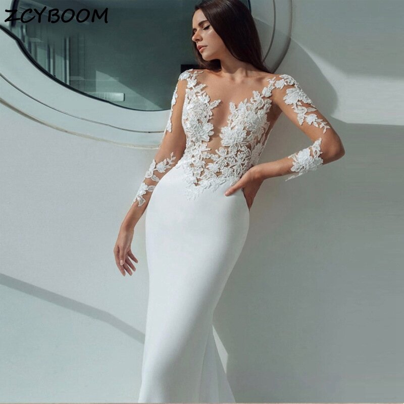 Gaun pengantin sederhana mutiara putri duyung renda Satin Cut-Out seksi elegan untuk wanita 2024 Court Train gaun pengantin Vestidos De Noiva