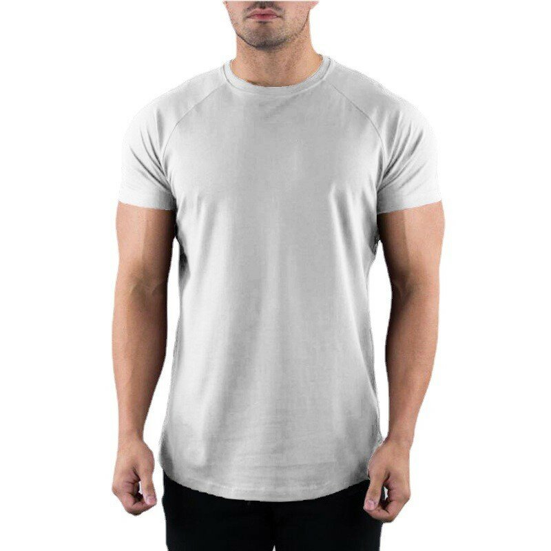 T-shirt lisa do Gym para homens, roupa da aptidão, o-pescoço, manga curta, algodão, ajuste fino, halterofilismo, Tees do exercício, tops, verão