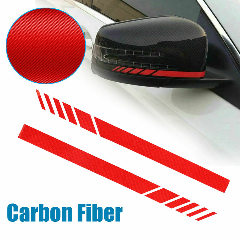 Decoración de espejo retrovisor de coche, pegatina 5D de fibra de carbono roja, calcomanía a rayas, accesorios de decoración autoadhesivos impermeables