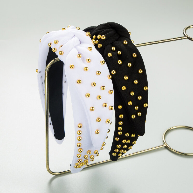 Headband atado ouro pérola para mulheres, europeu e americano, simples acessórios para cabelo, alta qualidade, nova moda