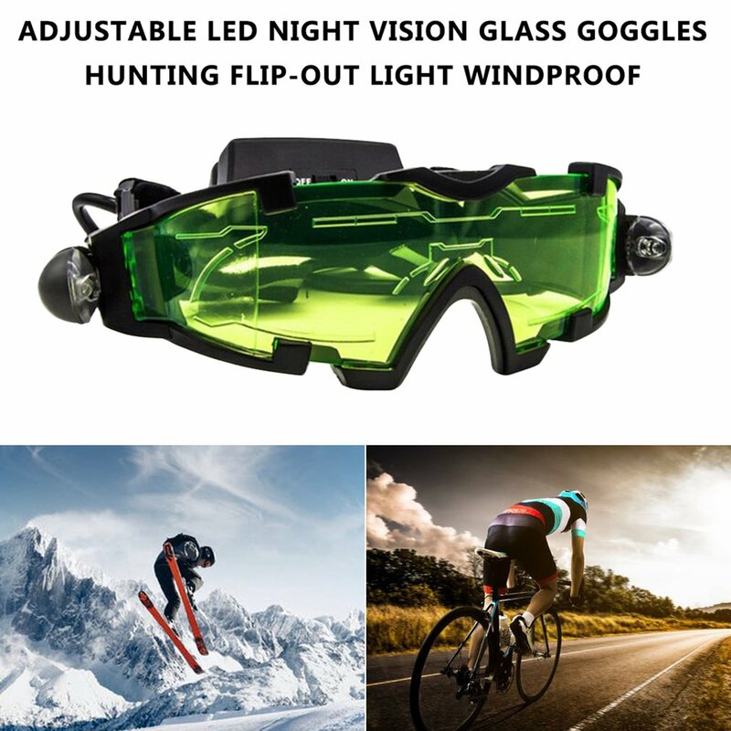 Ajustável LED Night Vision Motocicleta Óculos, Moto Óculos, Corrida, Caça, Esqui Eyewear, Flip-Out Light, Windproof