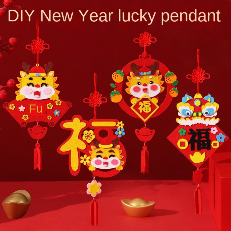 Decoración de estilo chino con patrón de dragón, accesorios de diseño colgante, manualidades, decoración de Festival de Primavera, juguete DIY con cuerda colgante