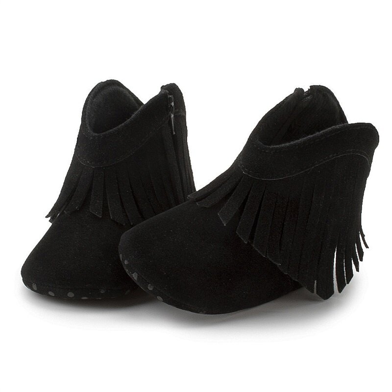 Ботинки для маленьких девочек, модные Нескользящие ботинки на молнии с мягкой подошвой и кисточками для первых шагов, обувь для малышей на осень и зиму