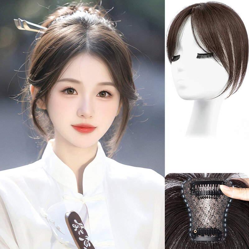 Clip In Bangs 100% Real Human Hair Bangs Clip  Wispy Bangs Hair Clip Fringe With Temples Hairpieces Curved bangs For Daily Wear