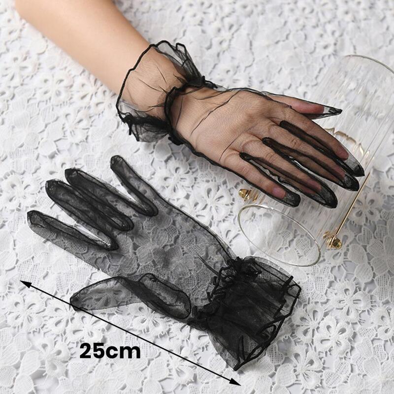 Dünne atmungsaktive Handschuhe elegante Spitze Hochzeits handschuhe für Frauen transparente Rüschen Voll finger Braut handschuhe für Abschluss ball Bühne