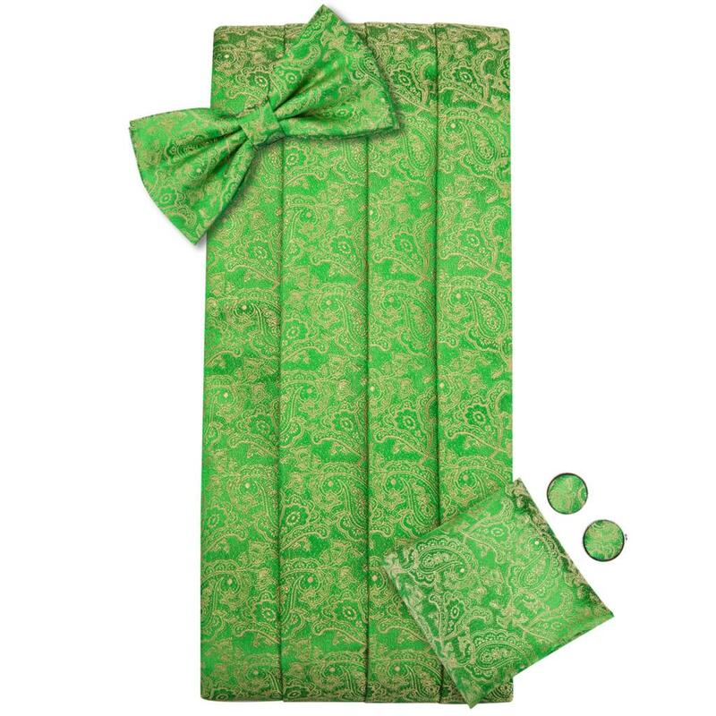 Hi-Tie-faja de seda para hombre, vestido Formal Vintage verde Pailey pajarita, gemelos, cinturón, corsé para hombre, traje de regalo