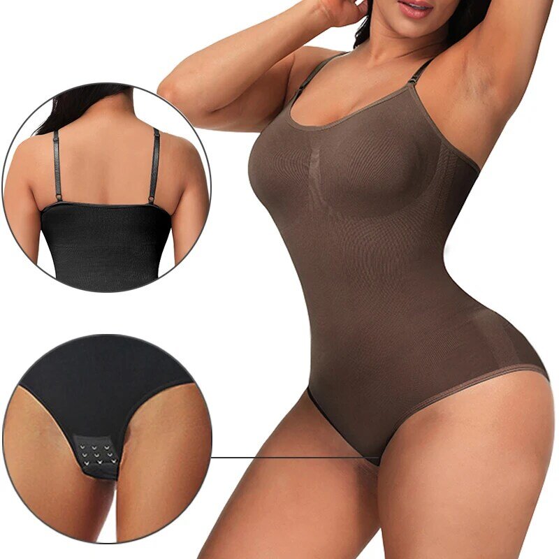 V Neck Spaghetti Strap Bodysuits Compression Body Suits Open Crotch Shapewear Slimming Body Shaper Smooth Out Bodysuit