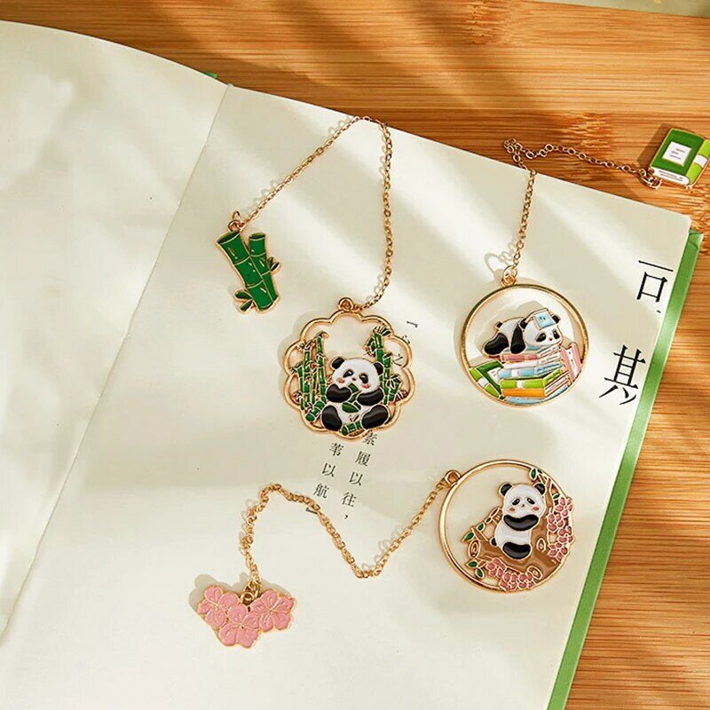 Chinese Style Panda Metal Bookmark Tassel Pendant Classical Book Clip Painted Pagination Mark Creative Stationery Student Gift