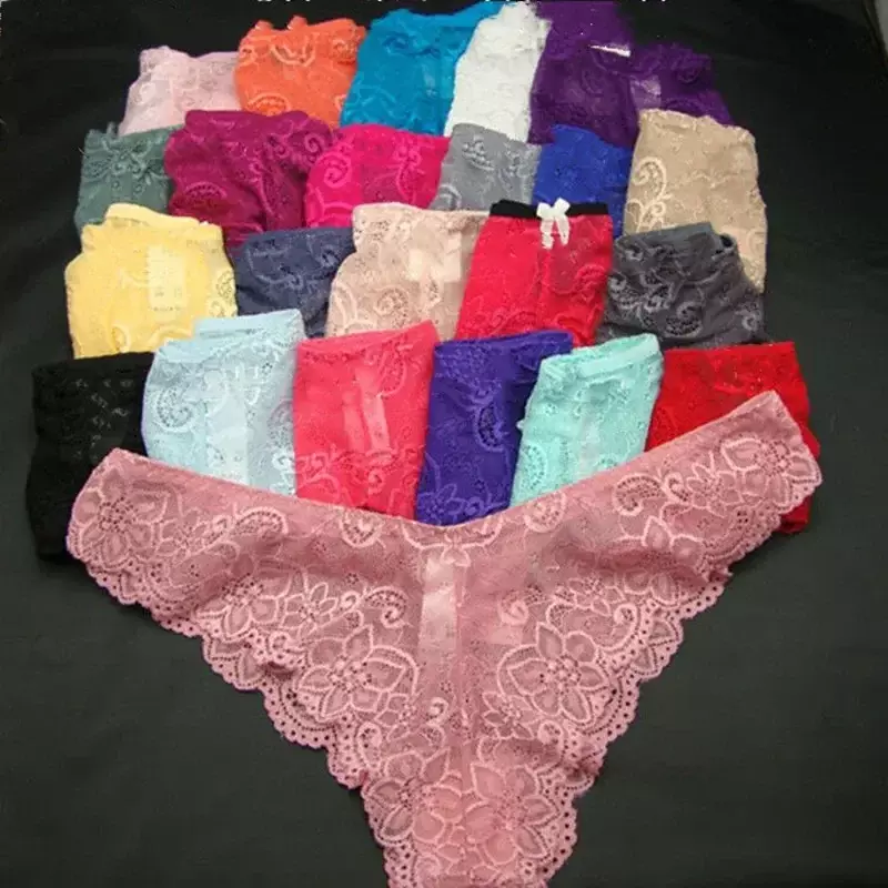 5Pcs/lot  Sexy Thongs Panties Lace Women Underwear Transparent  Seamless Tangas Intimate Hollow Gstring