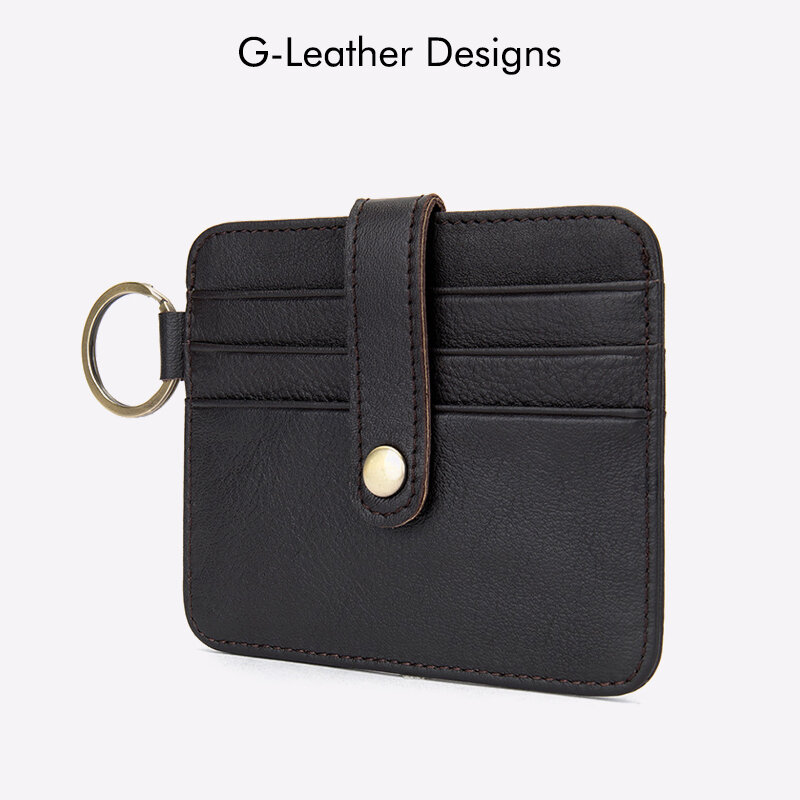 Classic Genuine Leather Card Holder Cow Leather Credit Card Wallet Case With Ring 6 Card Slots Custom Initials Name