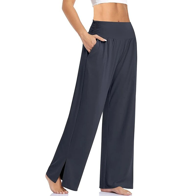 Pantalones de Jogging para mujer, Pantalón de pijama de pierna alta, café claro, con bolsillos, Color sólido, para primavera, 2023