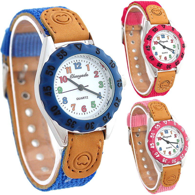 Chaoyada-Montre-bracelet à quartz en toile pour enfants, 24 heures, montres militaires étanches pour garçons et filles, écoliers