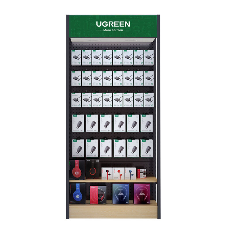 Expositor personalizado para tienda de teléfonos móviles, accesorios que incluyen carga y soporte, armario, estantes