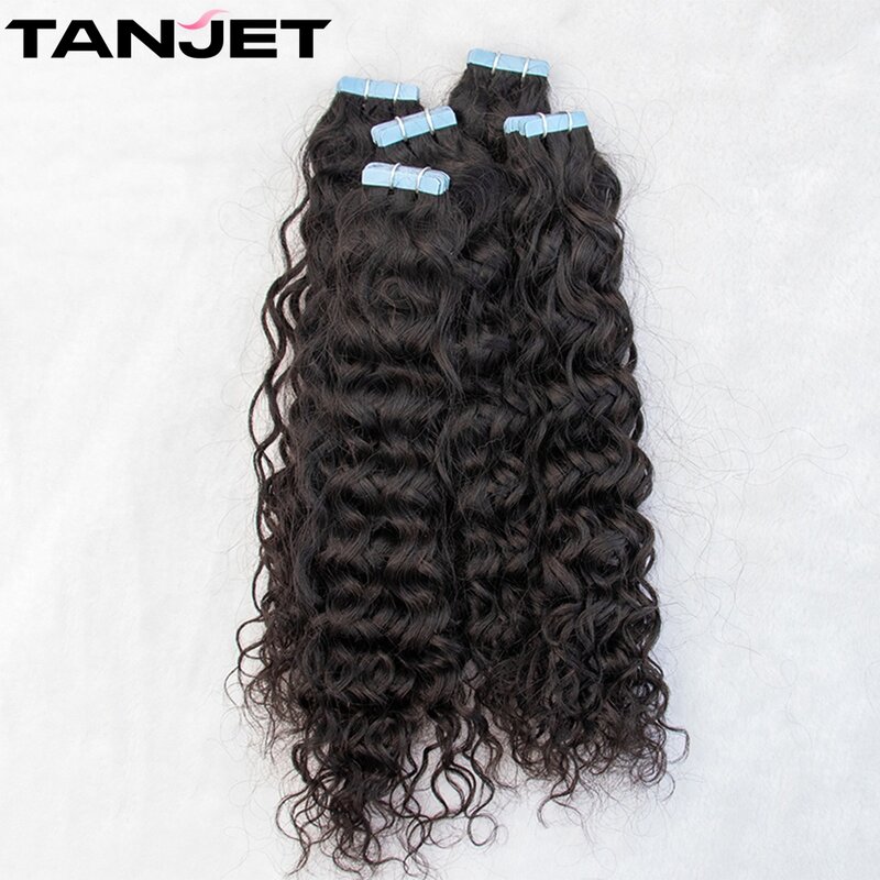 Tape In Human Hair Water Wave Extensions Full Head Remy Human Hair Skin Weft Wet and Wavy Curly Hair Invisible Tape ins Hair