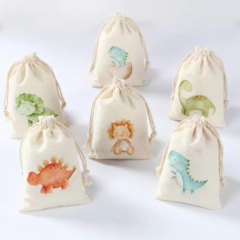 恐竜,ユニコーン,恐竜,誕生日パーティーの装飾,子供と赤ちゃんのための綿とリネンのギフトバッグ