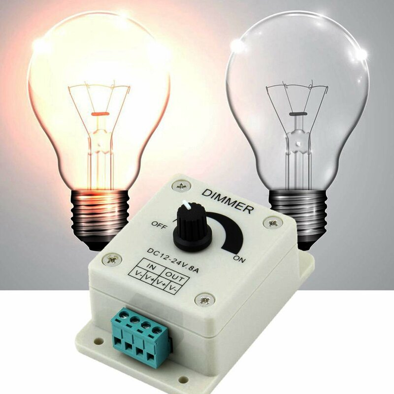 Atenuador de luz LED PWM, controlador de brillo ajustable para tira de luz, accesorios de lámpara, CC de 12V, 8A