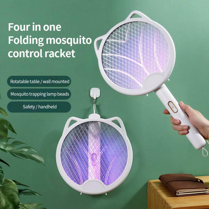 Nowa składana elektryczna packa na komary, trwała bateria litowa typu Fly Swatter dla gospodarstw domowych cztery w jednym