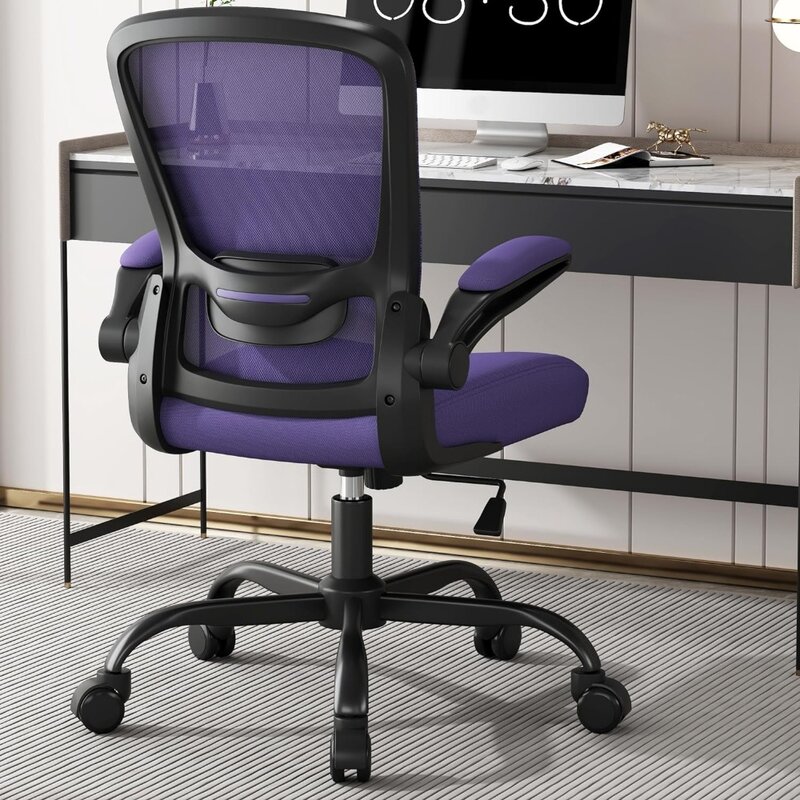 사무실 의자, 허리 지지대 조절 가능한 인체 공학적 책상 의자, 플립 업 팔걸이가 있는 하이 백 메쉬 컴퓨터 의자