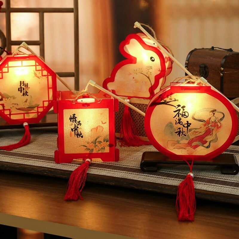 전자 야광 랜턴, 중국 전통 스타일, 토끼 및 팔각형 모양, 빛나는 랜턴, DIY 방풍 용수철 축제