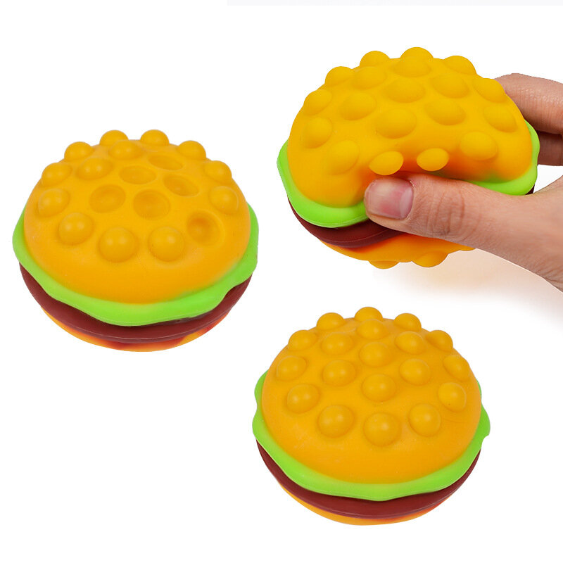 Stijlvolle 3D Burger Knijpen Bal Siliconen Pop Push Bubble Ballen Anti-Stress Vent Speelgoed Voor Kids Volwassenen Unzip Geschenken