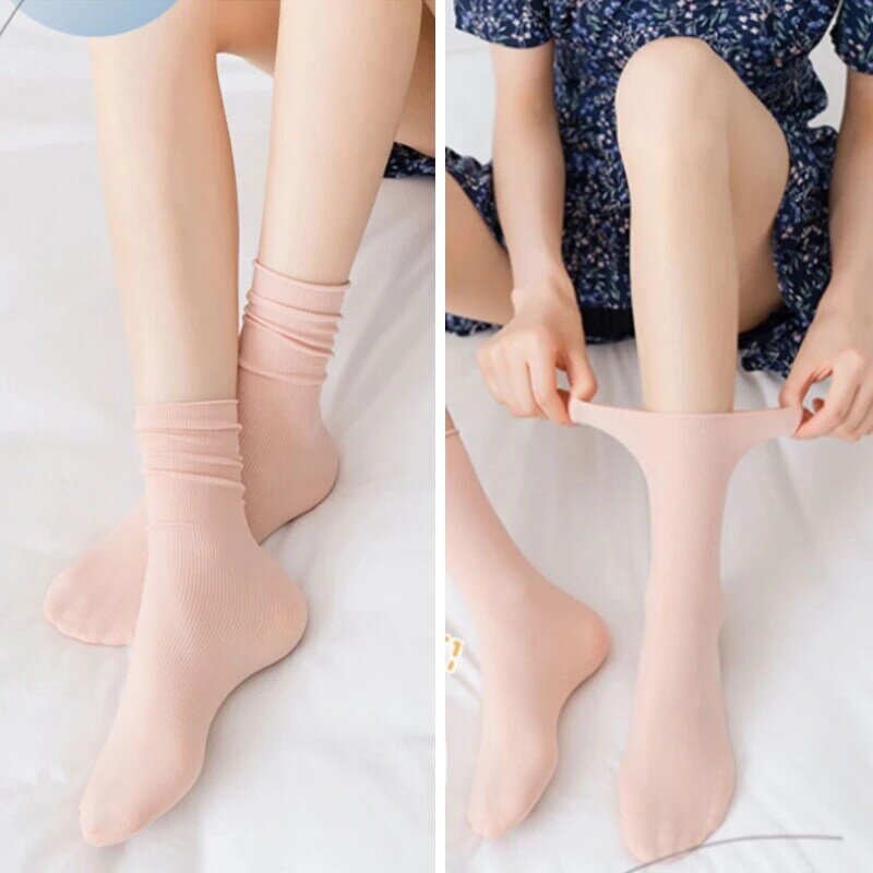 1Pairs Women Ice Thin Loose Socks Calf Tube Socks Summer Purple Knee Nylon Socks Jk Silk Fashion College Style Solid Color Socks