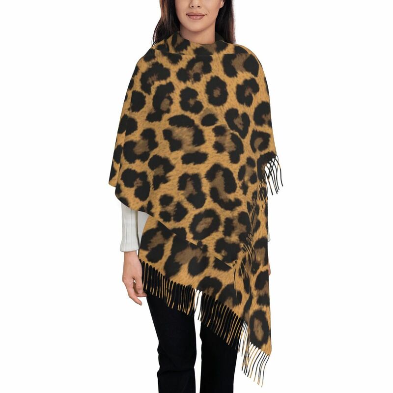 Damski duży gepard chusty z nadrukiem damski zimowy gruby ciepły chusta z frędzlami skóra lamparta szalik kamuflażowy