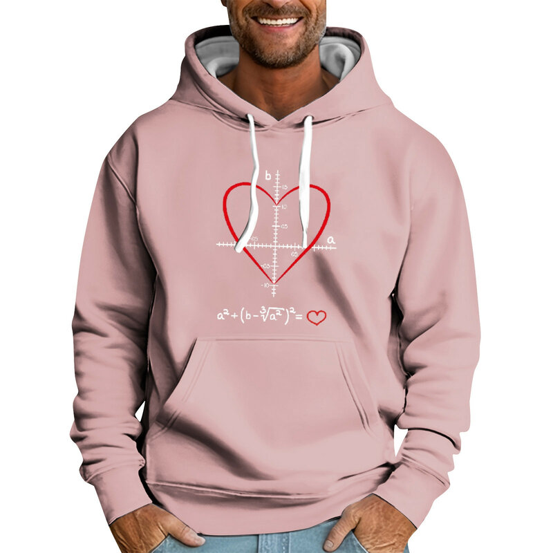Men's Heart Printing Hoodies 2024 Spring New Man's Sweatshirt With Pocket Casual Loose Hooded Pullover Tops Male Clothes