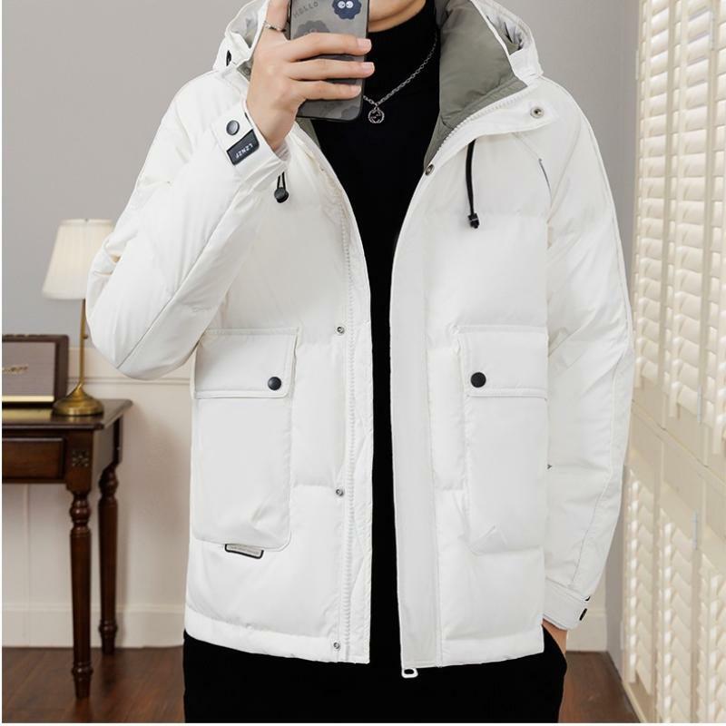 Doudoune à capuche simple pour homme, veste en coton polyvalente, chaude, tendance, à la mode, hiver, nouveau, 2023