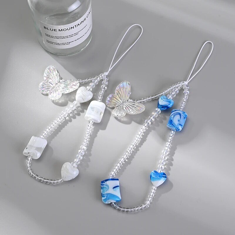 Jolis bijoux de téléphone portable transparents pour femmes et filles, pendentif papillon en acrylique, forme de cœur, confronrette de téléphone portable