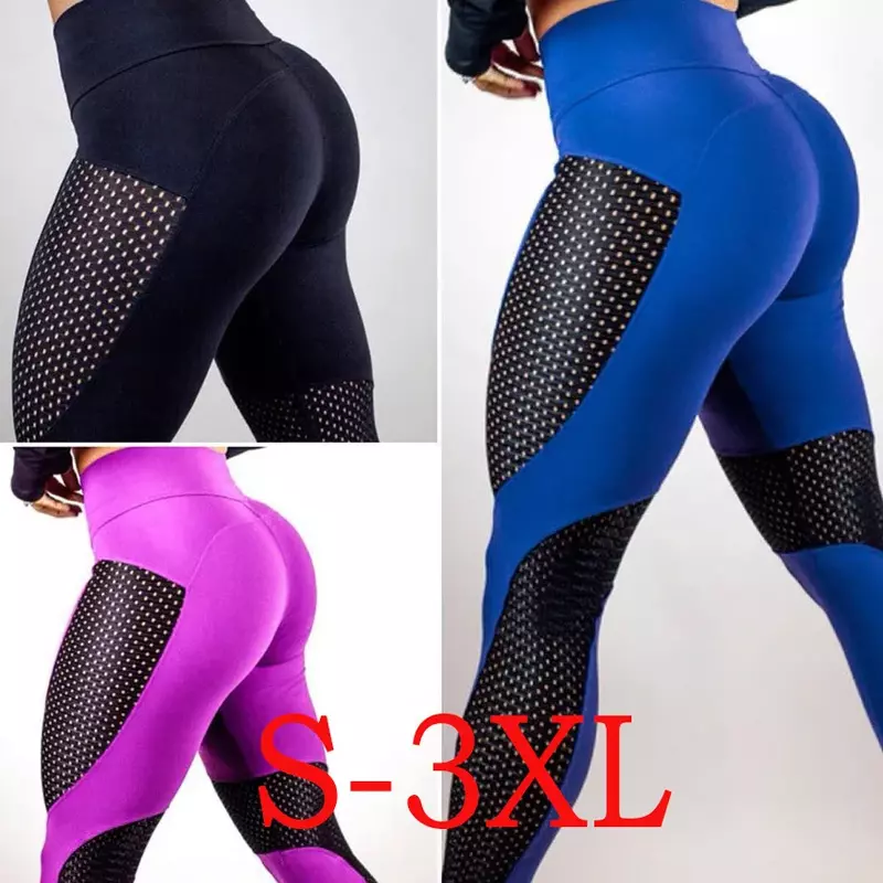Sportowe damskie odzież Fitness do biegania spodnie do jogi damskie siateczkowe legginsy sportowe seksowne patchworkowe spodnie Slim z wysokim stanem