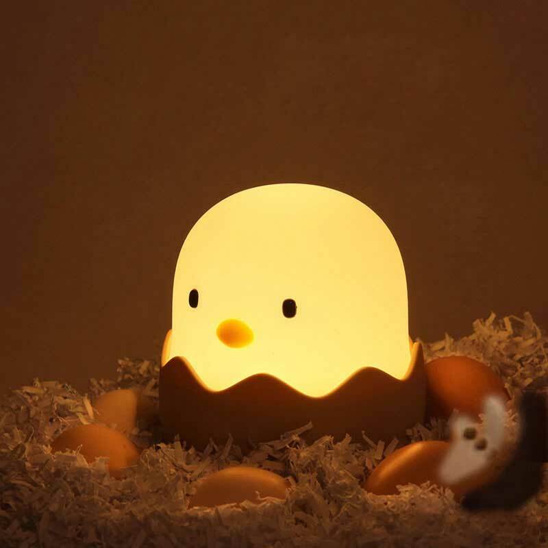Lampu malam ayam cangkang telur, cahaya LED kartun sentuhan dapat disesuaikan, lampu suasana hangat isi ulang