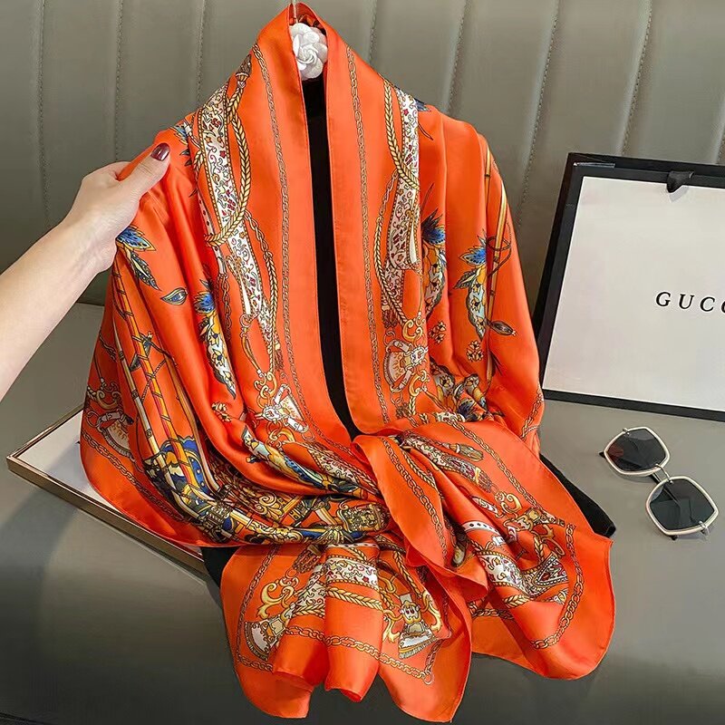 Luxury Silk Scarf Women Foulard Pashmina Shawls Lady Wraps Female Beach Pareo Stoles Bandana Designer Brand Long Scarves 2023