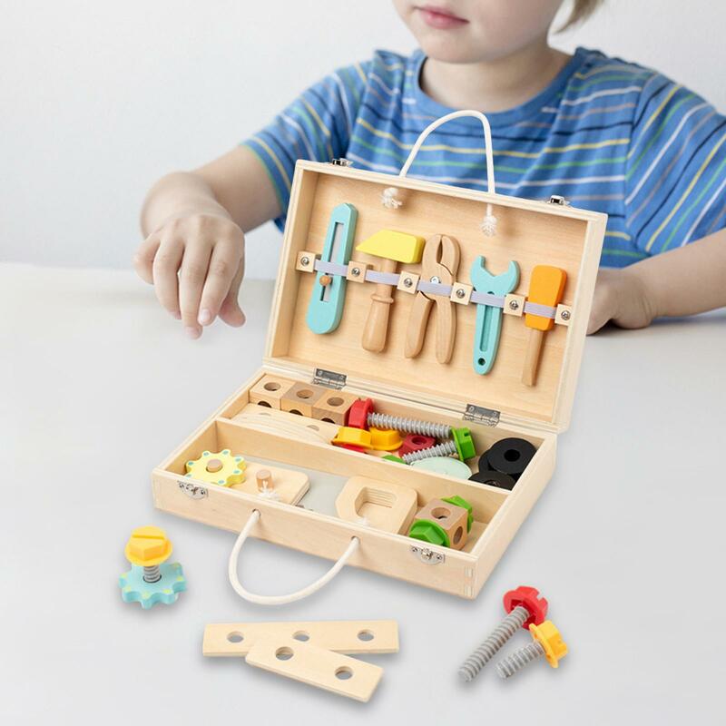 Juguetes De Construcción Montessori para niños pequeños, juego de herramientas de madera para el desarrollo de habilidades motoras finas, regalos de cumpleaños