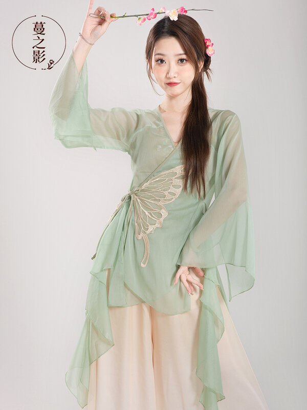 Robe de danse classique longue en mousseline de soie, vêtements d'exercice, de danse ethnique, vêtements de spectacle et de danse classique chinoise
