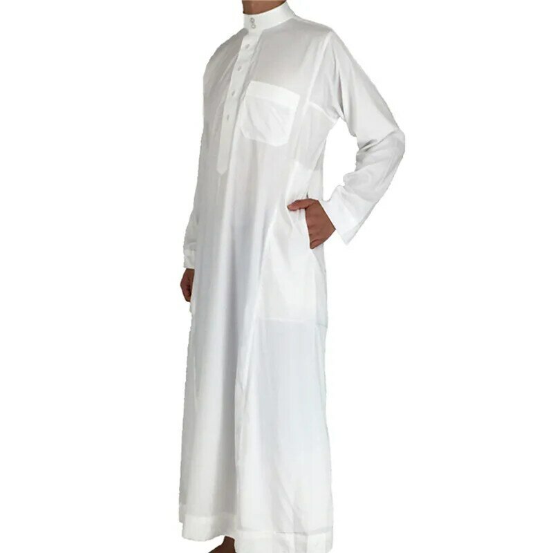 Vêtements musulmans pour hommes Abaya col montant blanc, robe islamique pour hommes pour arabe, moyen-orient, européen et américain