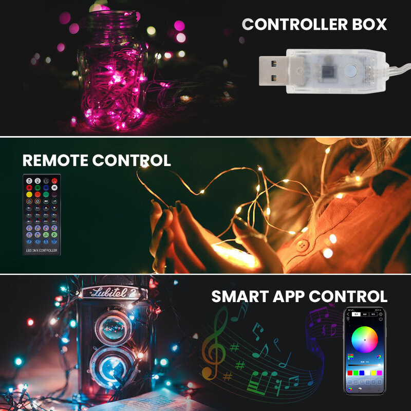 USB Smart RGB LED String Licht mit Fernbedienung 5V Bluetooth App Control LED String Wasserdichte Girlande Licht für Schlafzimmer weihnachten