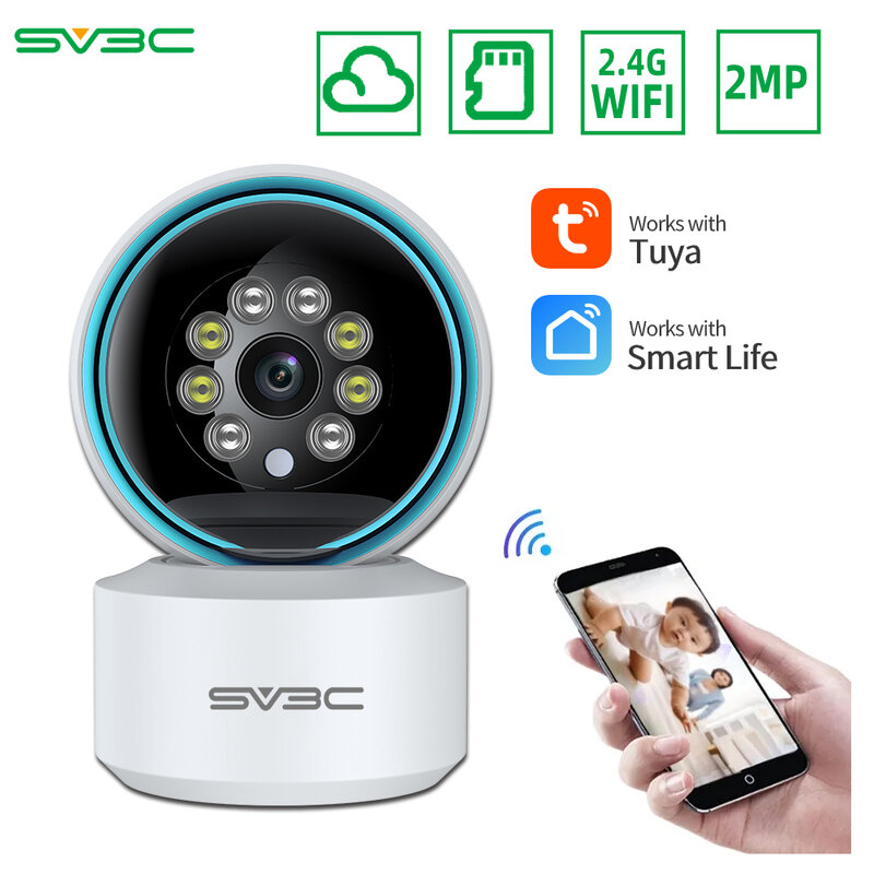 Caméra de surveillance IP sans fil avec WiFi, caméra CCTV, moniteur pour bébé, protection de sécurité, 1080P, 2MP, Tuya Smart Life, SV255.